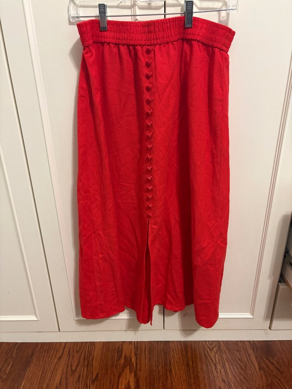LOFT Red Linen Blend Midi Skirt with Buttons